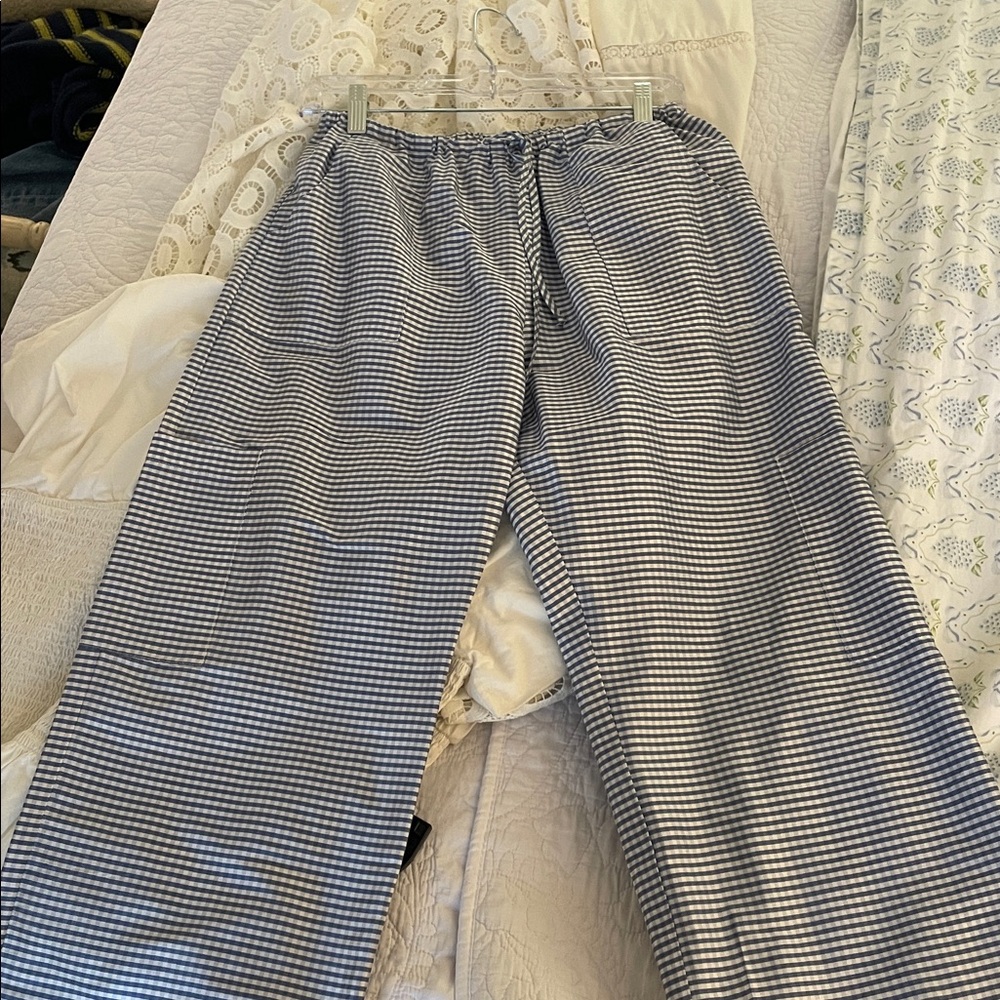 DONNI. Blue Gingham Taffeta Drawstring Cargo Pant - Picture 5 of 5